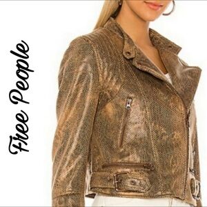 Free People Snake Skin Fenix Moto Jacket in Black Combo